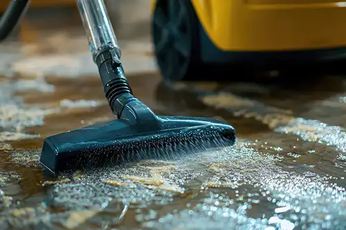 Sho-Me Clean Carpet Cleaning—A wet carpet is cleaned with a powerful vacuum cleaner to restore a home in Branson, MO, after experiencing water damage.