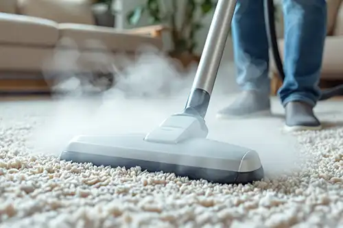 Sho-Me Clean Carpet Cleaning—A professional cleaner uses a steam cleaning vacuum on a residential carpet in Branson, MO.